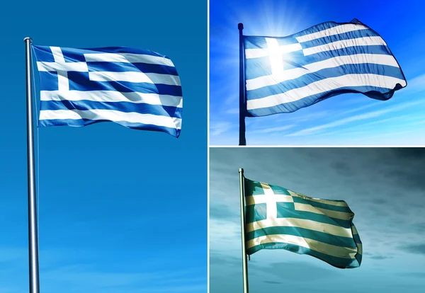 Griechische Flagge weht im Wind — Stockfoto