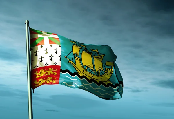 Bandeira de São Pedro e Miquelon acenando ao vento — Fotografia de Stock