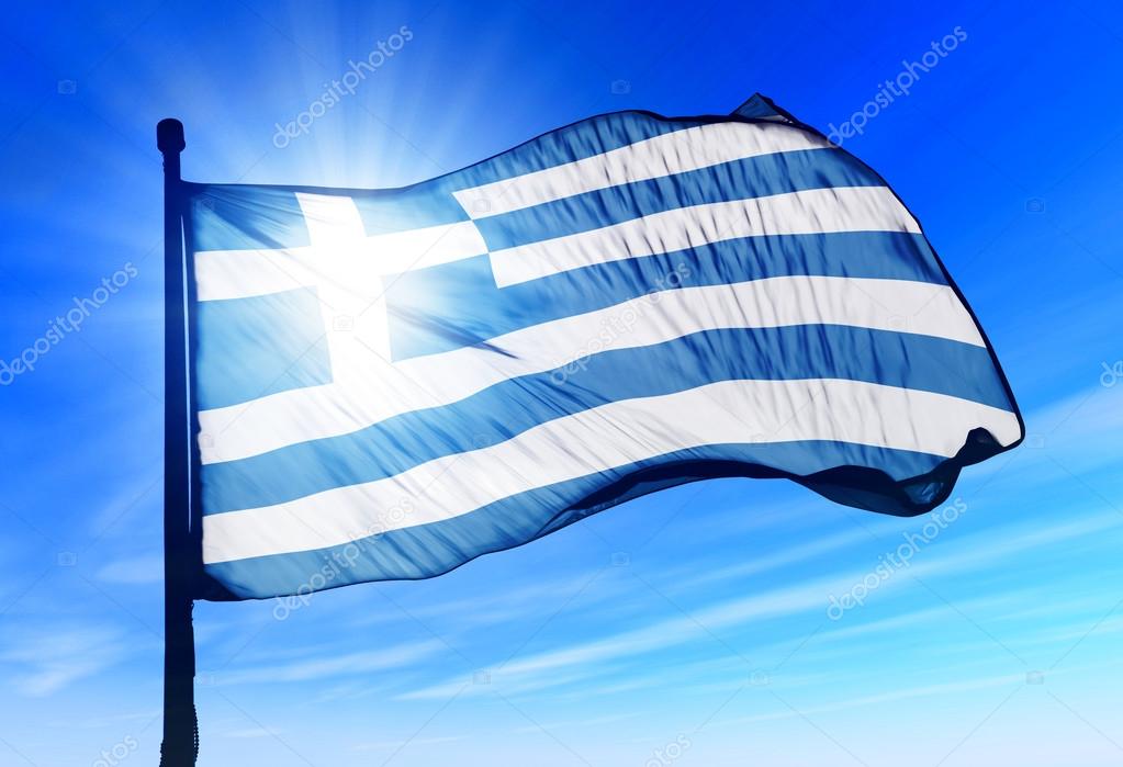 Greece flag waving on the wind