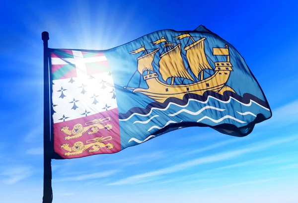 सेंट पियरे और मिक्वेलॉन ध्वज हवा पर लहर रहा है — स्टॉक फ़ोटो, इमेज