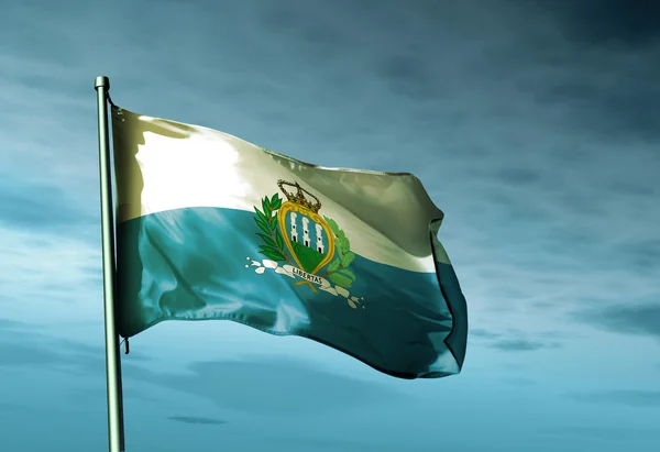 San Marino-Flagge weht im Wind — Stockfoto