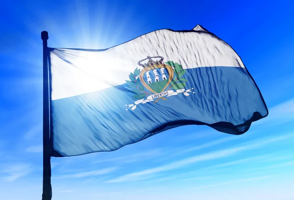 San Marino flag waving on the wind — Stock Photo, Image