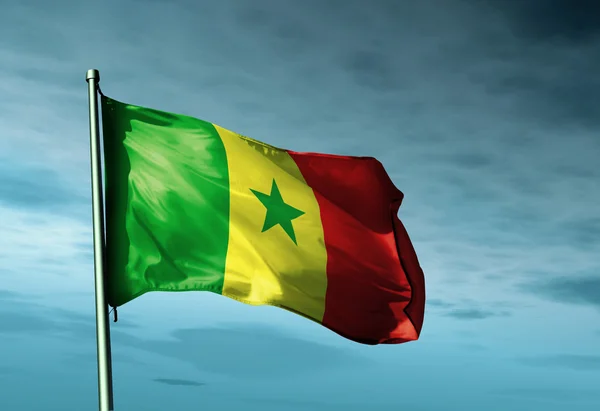 Senegal bayrağı rüzgarda dalgalanıyor — Stok fotoğraf