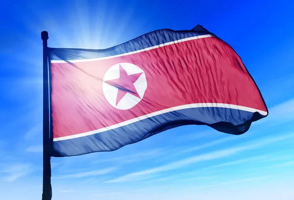 Bandeira da Coreia do Norte acenando ao vento — Fotografia de Stock