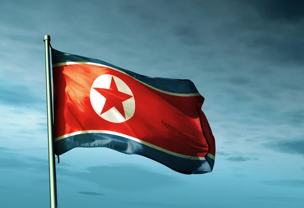 Bandeira da Coreia do Norte acenando ao vento — Fotografia de Stock