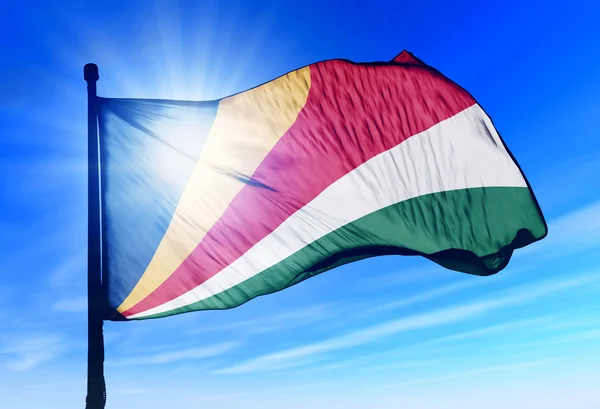 Seychelles flag waving on the wind — Stock Photo, Image