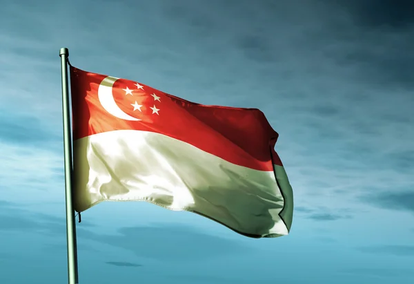 Сингапурский флаг, размахивающий на ветру — стоковое фото
