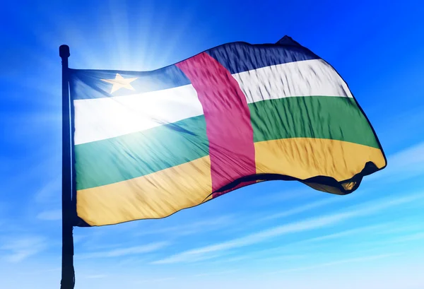 Central African Republic flag waving on the wind — Stock Photo, Image