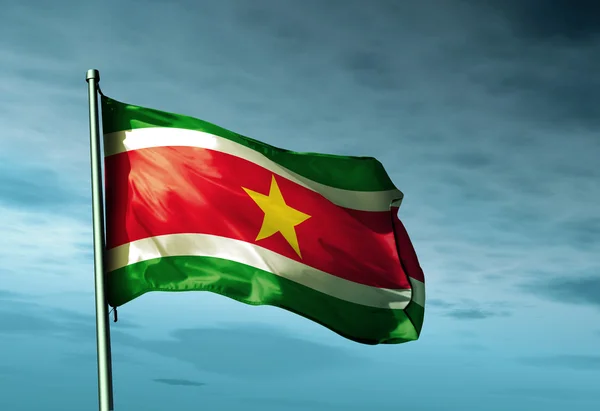 Suriname flag waving on the wind — Stock Photo, Image