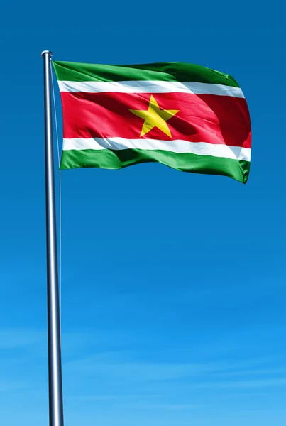 Suriname flag waving on the wind — Stock Photo, Image