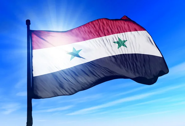 Bandera de Siria ondeando en el viento Fotos de stock