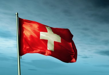 rüzgarda sallayarak İsviçre bayrağı