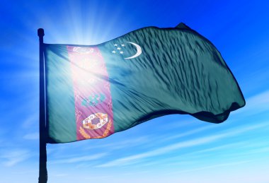 Turkmenistan flag waving on the wind clipart