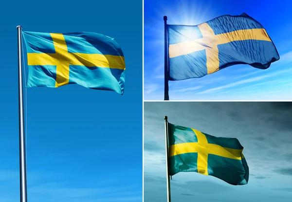 Rüzgarda sallayarak İsveç bayrağı — Stok fotoğraf