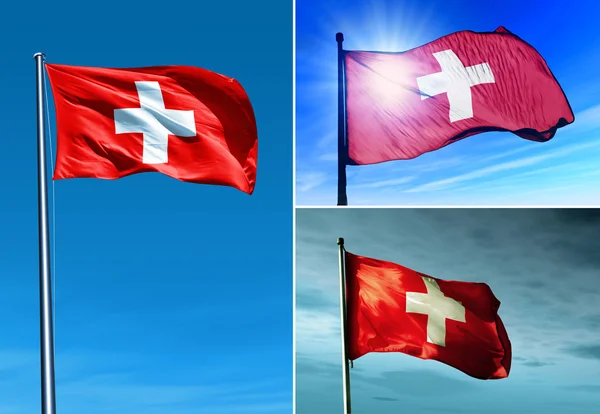 Bandera de Suiza ondeando en el viento —  Fotos de Stock