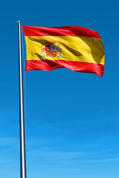 Bandeira da Espanha acenando à noite — Fotografia de Stock