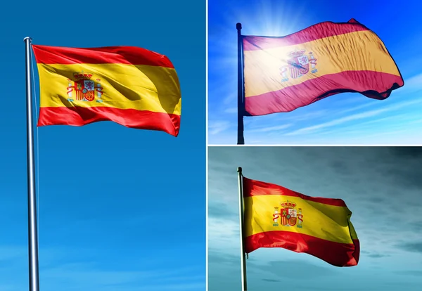 西班牙国旗飘扬于晚上 — 图库照片