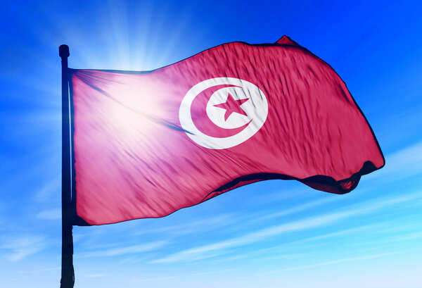 Tunisia flag waving on the wind