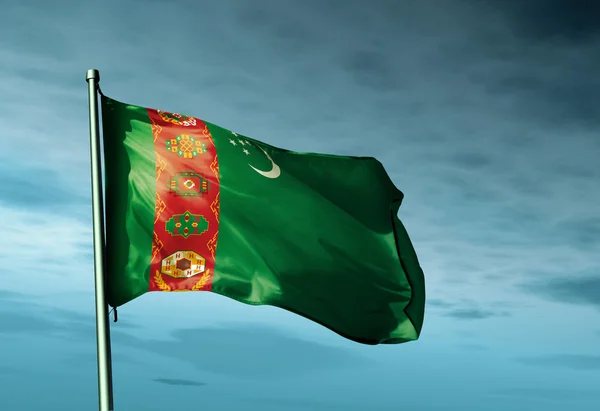 Bandera de Turkmenistán ondeando al viento — Foto de Stock