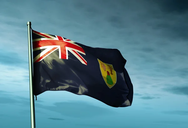 तुर्क और कैकोस द्वीपसमूह ध्वज हवा पर लहर रहा है — स्टॉक फ़ोटो, इमेज