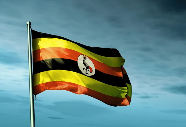 Drapeau ougandais agitant le vent — Photo