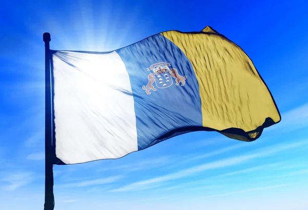 Bandera de Canarias (ESPAÑA) ondeando al viento Fotos de stock