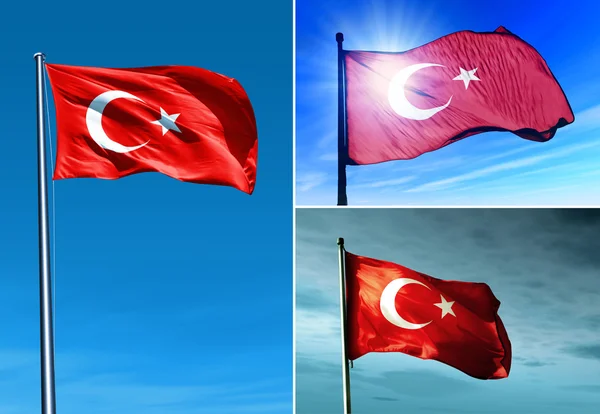 Bandera de Turquía ondeando en el viento Imagen de archivo