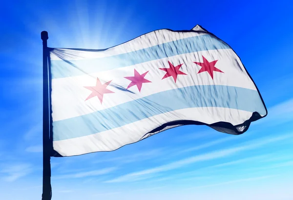 Chicago (USA) flag waving on the wind — Stock Photo, Image