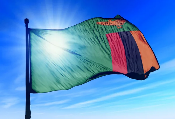 Rüzgarda sallayarak Zambiya bayrağı — Stok fotoğraf
