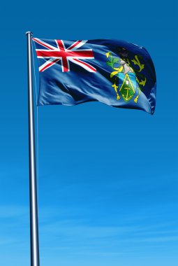 Pitcairn Adaları (uk) bayrağı sallayarak üzerinde Rüzgar