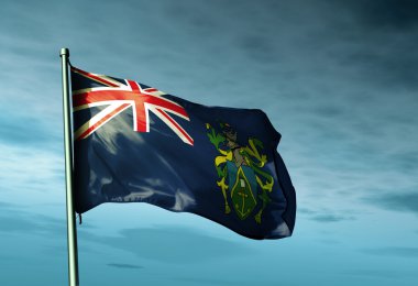 Pitcairn Adaları (uk) bayrağı sallayarak üzerinde Rüzgar