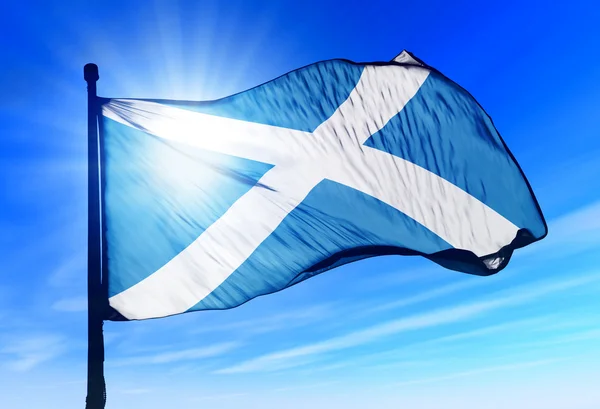 Rüzgarda sallayarak İskoçya bayrağı — Stok fotoğraf