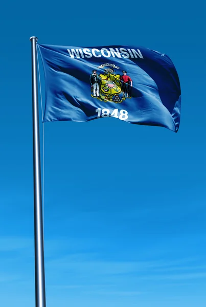 Wisconsin (usa) vlajka mávala na vítr — Stock fotografie