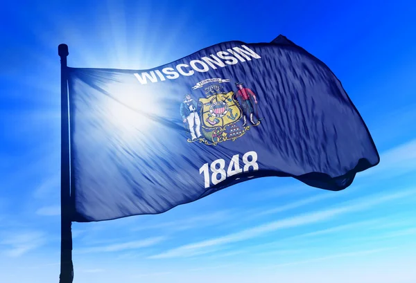 Wisconsin (USA) bandiera sventola sul vento — Foto Stock