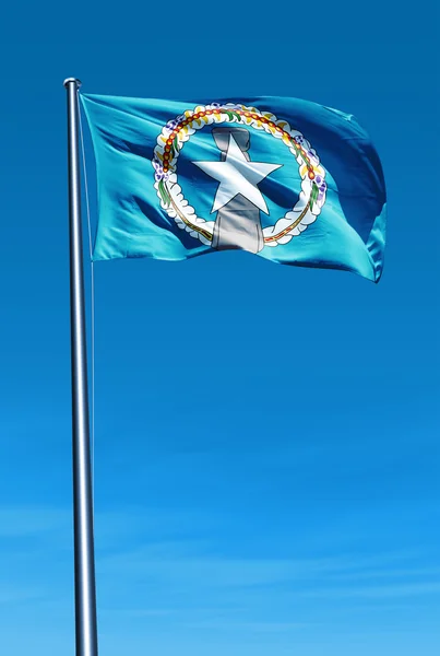 Northern Mariana Islands flag waving on the wind — Stock Photo, Image