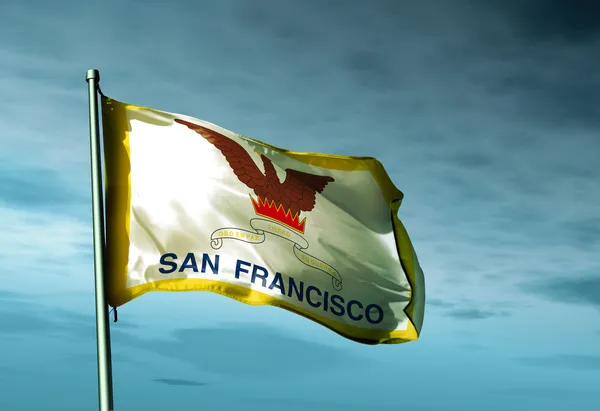 바람에 물결치는 샌 프란 시스 코 (미국) 국기 — 스톡 사진