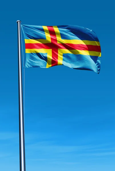 Aland Islands flag waving on the wind — Stock Photo, Image