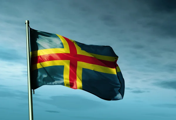 Aland Islands flag waving on the wind — Stock Photo, Image