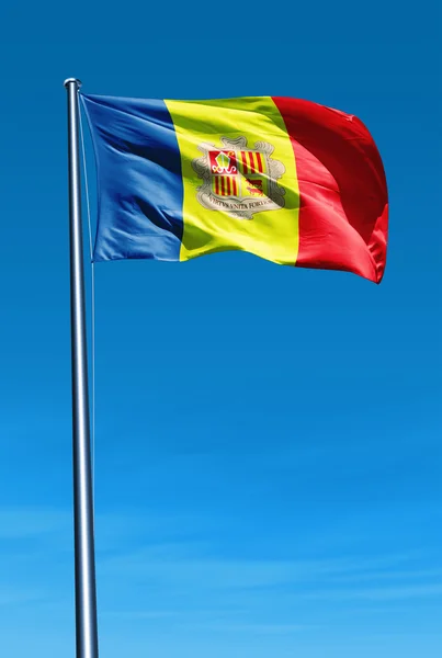 Bandeira de Andorra acenando ao vento — Fotografia de Stock