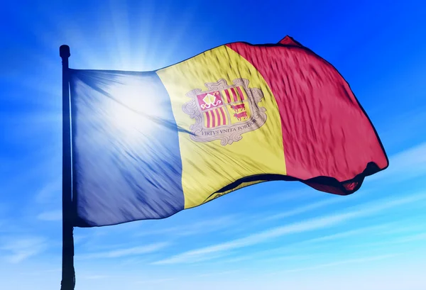 Bandeira de Andorra acenando ao vento — Fotografia de Stock