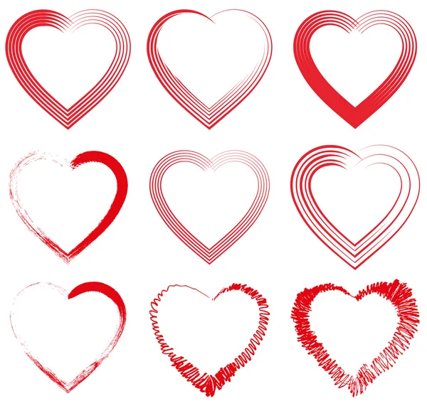 Collection of red hearts. Vector illustration — Stock Vector