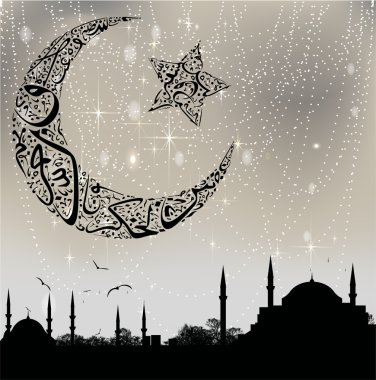 Istanbul and calligraphy moon and star clipart