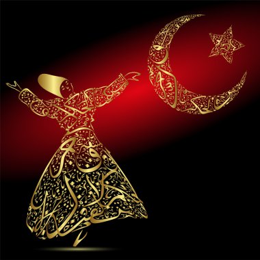 Calligraphy, dervish, moon and star clipart