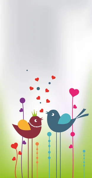 Cute cartoon birds on flowers in vector — Stock Vector