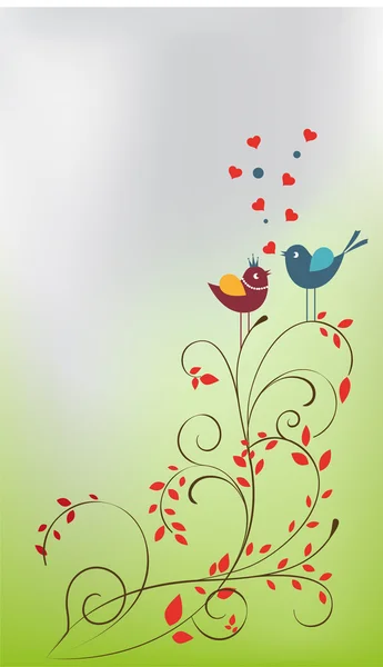 可爱回力卡通鸟在向量中的花朵 — 图库矢量图片