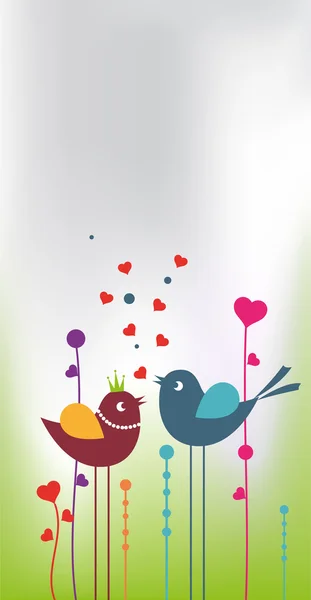 Cute cartoon vogels over bloemen in vector Rechtenvrije Stockillustraties