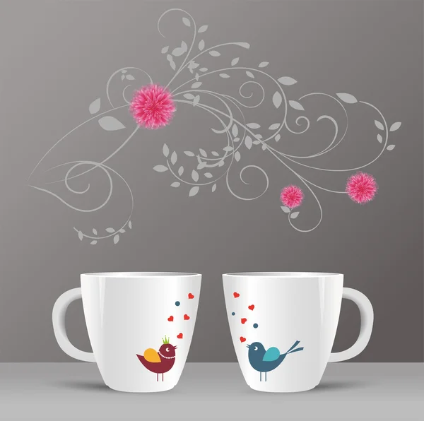 Tasses et fleurs — Image vectorielle