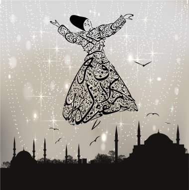 Istanbul mosque and dervish clipart