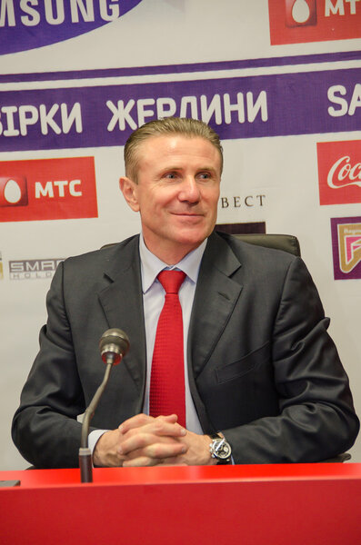DONETSK,UKRAINE-FEB .09: Sergey Bubka - The multiple world record holder at the press conference