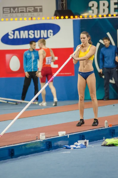 Donetsk, Ukrayna - Şub. 09: fabiana murer. Dünya şampiyonu atlamaya hazırlar.